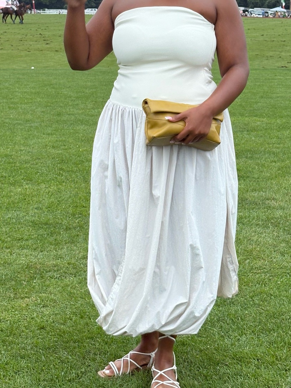 Zara Strapless Cream Balloon-Hem Midi Dress